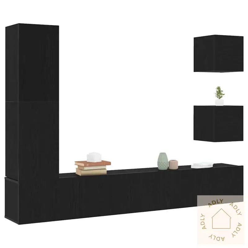 Tv-Skapsett 6 Deler I Svart Eik