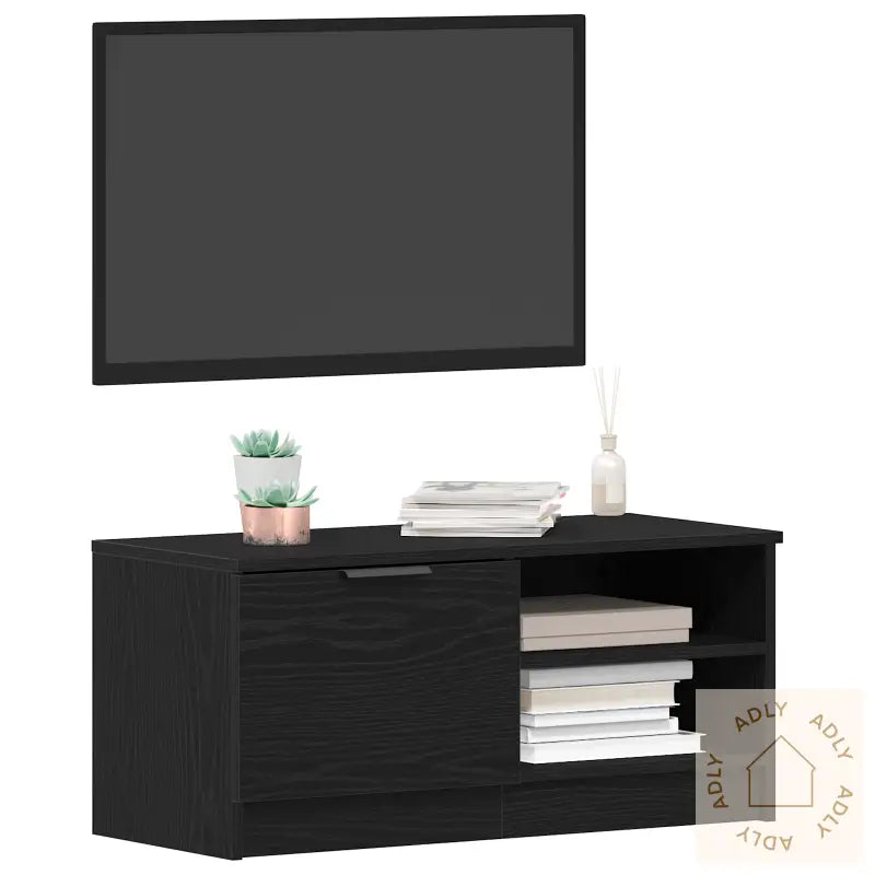 Tv-Benk 2 Stk Svart Eik 80X35X36,5 Cm Konstruert Tre