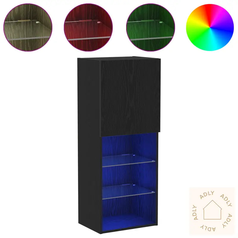 Tv-Benk Med Led-Lamper Svart Eik 40,5X30X102 Cm