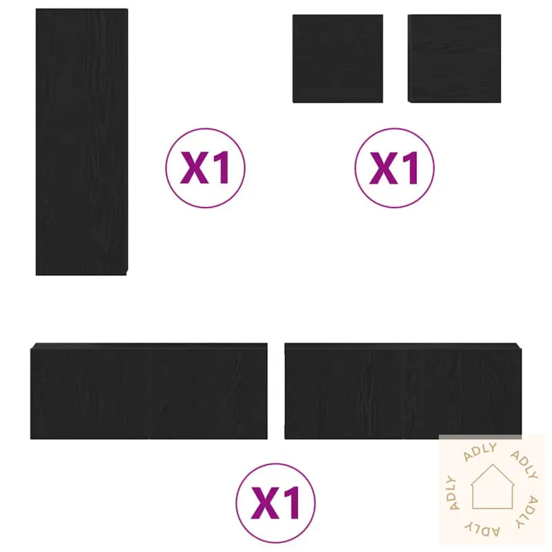 Tv-Skap Sett I Svart Eik, 5 Deler