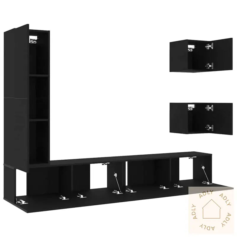 Tv-Skapsett 6 Deler I Svart Eik