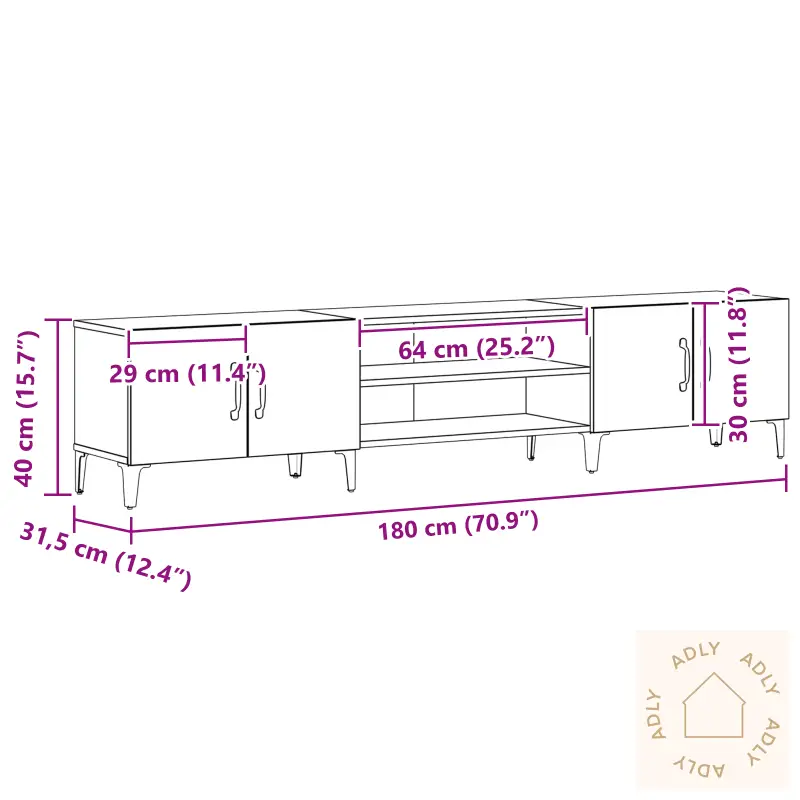 Tv-Benk Svart Eik 180X31,5X40 Cm Konstruert Tre