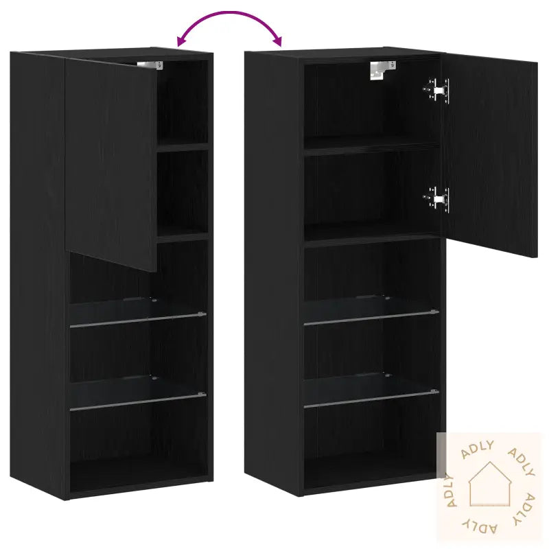 Tv-Benk Med Led-Lamper Svart Eik 40,5X30X102 Cm