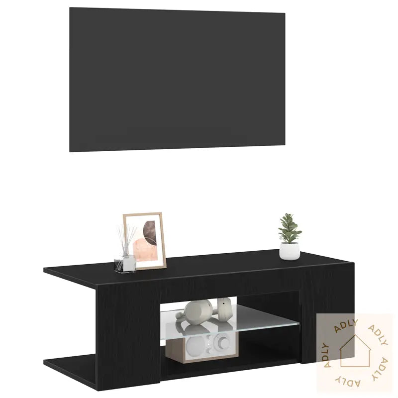 Tv-Benk Med Led-Lamper, Svart Eik, 90X39X30 Cm, Laget Av Tre