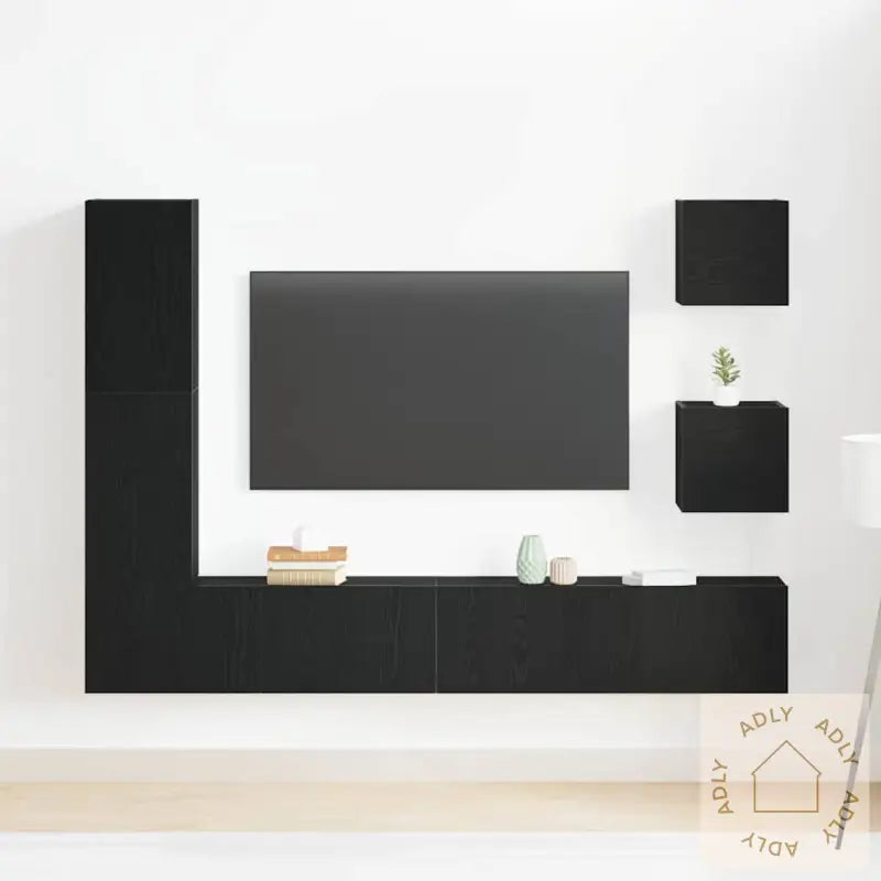 Tv-Skapsett 6 Deler I Svart Eik