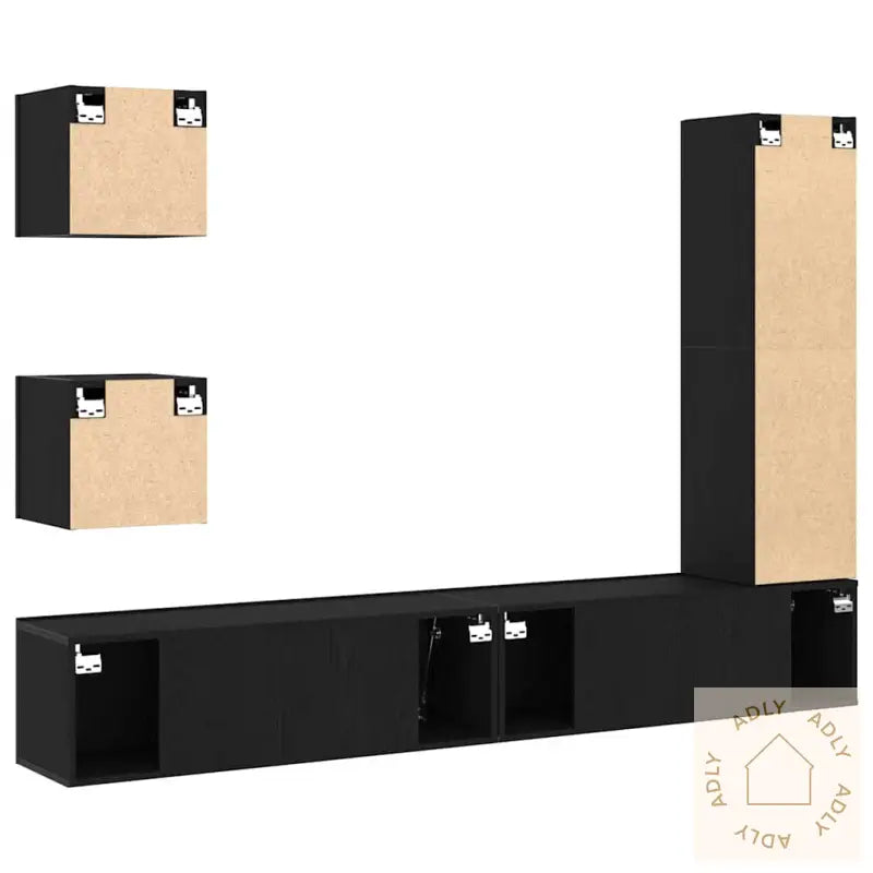 Tv-Skapsett 6 Deler I Svart Eik