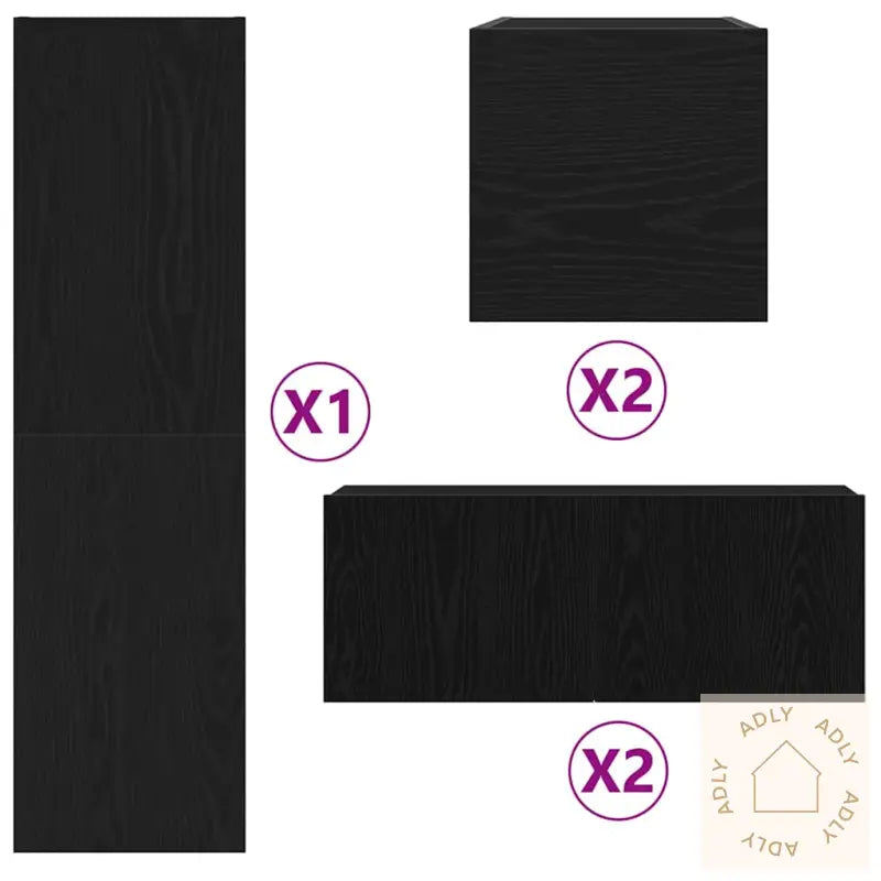 Tv-Skapsett 6 Deler I Svart Eik