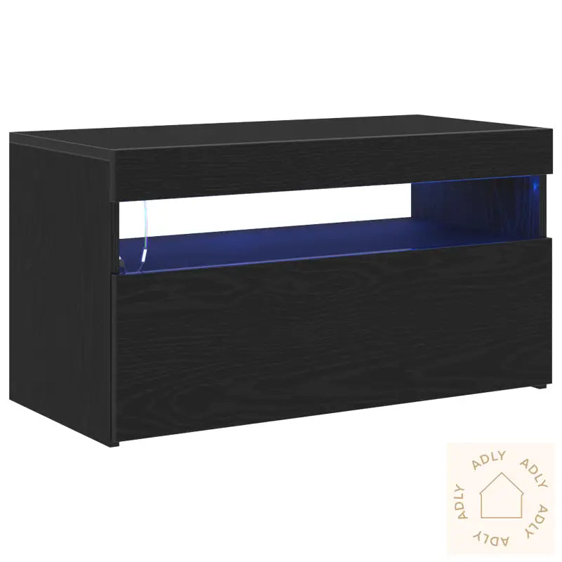 Tv-Benk Med Led-Lys, Svart Eik, 75X35X40 Cm, Laget I Tre
