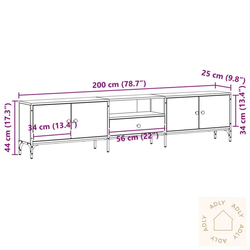 Tv-Benk Med Skuff Svart Eik 200X25X44 Cm Konstruert Tre