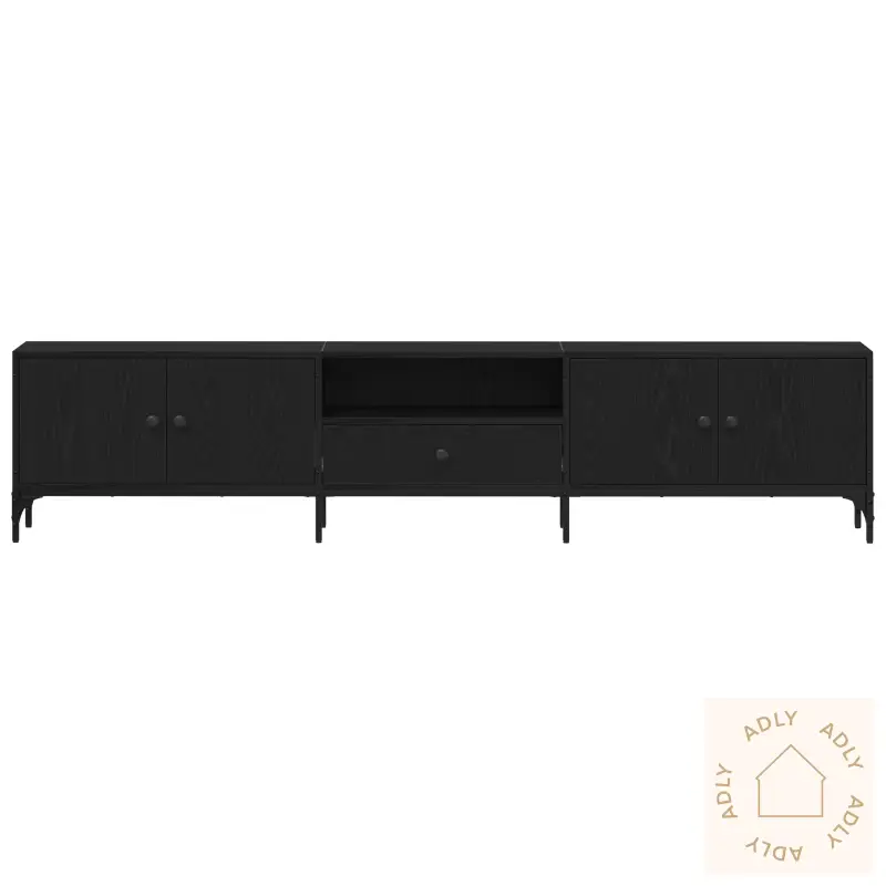 Tv-Benk Med Skuff Svart Eik 200X25X44 Cm Konstruert Tre