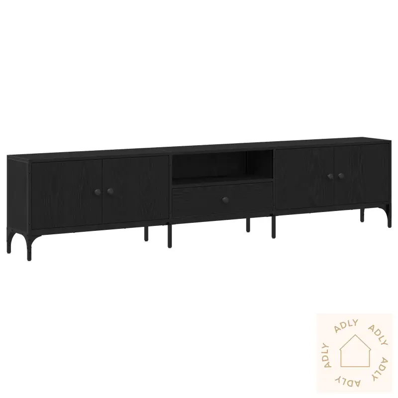 Tv-Benk Med Skuff Svart Eik 200X25X44 Cm Konstruert Tre