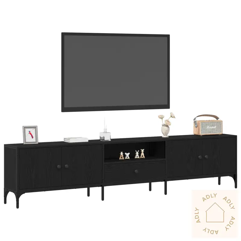 Tv-Benk Med Skuff Svart Eik 200X25X44 Cm Konstruert Tre