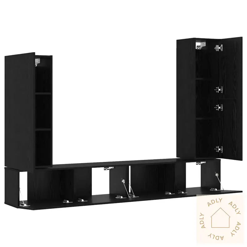 4-Delt Veggmontert Tv-Møbelsett I Svart Eik
