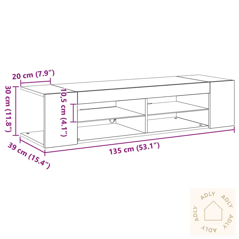 Tv-Skap Med Led-Lys I Svart Eik, 135X39X30 Cm, Lagd Av Konstruert Tre