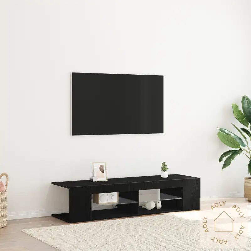 Tv-Skap Med Led-Lys I Svart Eik, 135X39X30 Cm, Lagd Av Konstruert Tre