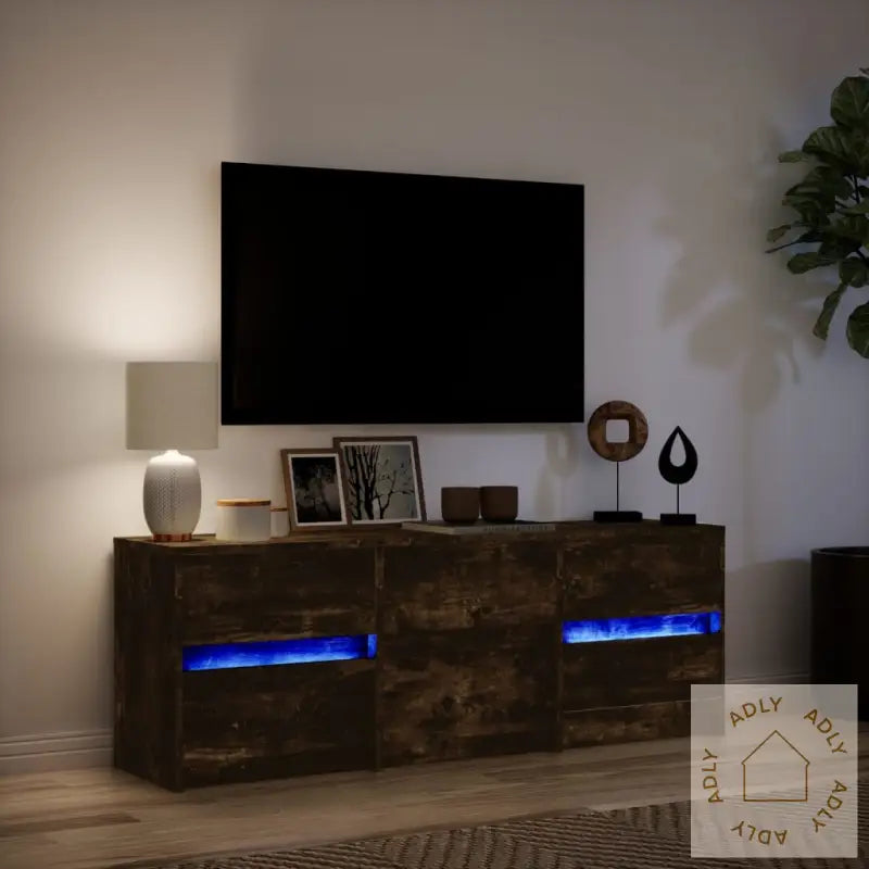 Tv-Benk Med Led Røkt Eik 140X34X50 Cm Konstruert Tre