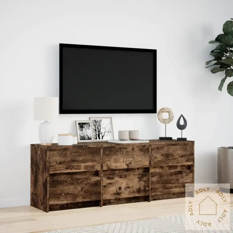 Tv-Benk Med Led Røkt Eik 140X34X50 Cm Konstruert Tre