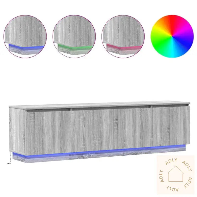 Tv-Skap Med Led Grå Sonoma 180X38X49 Cm Konstruert Tre