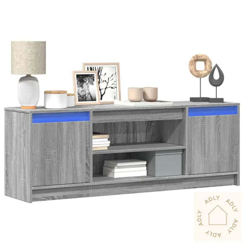Tv-Benk Med Led Grå Sonoma 139,5X34X50 Cm Konstruert Tre