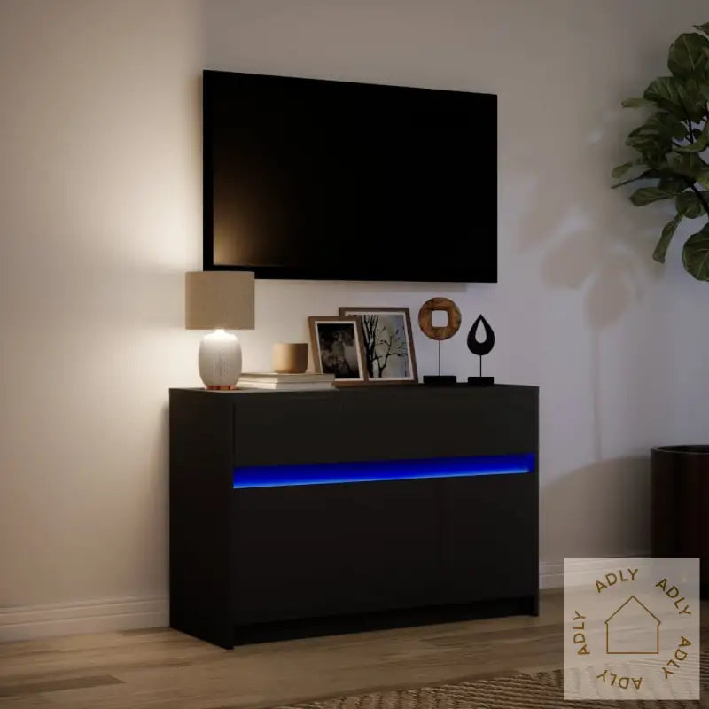 Tv-Benk Med Led Svart 91X34X61 Cm Konstruert Tre