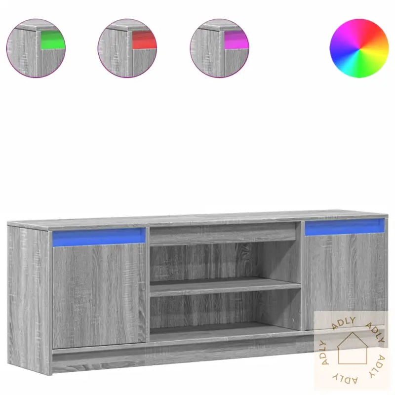Tv-Benk Med Led Grå Sonoma 139,5X34X50 Cm Konstruert Tre