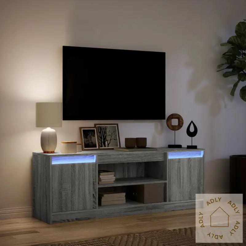 Tv-Benk Med Led Grå Sonoma 139,5X34X50 Cm Konstruert Tre