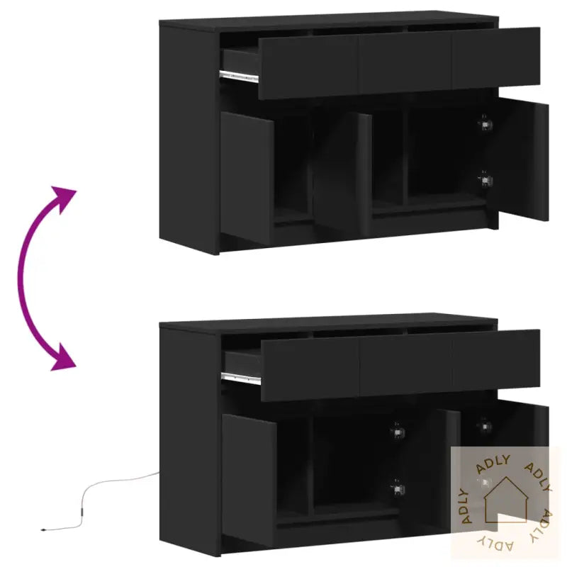Tv-Benk Med Led Svart 91X34X61 Cm Konstruert Tre
