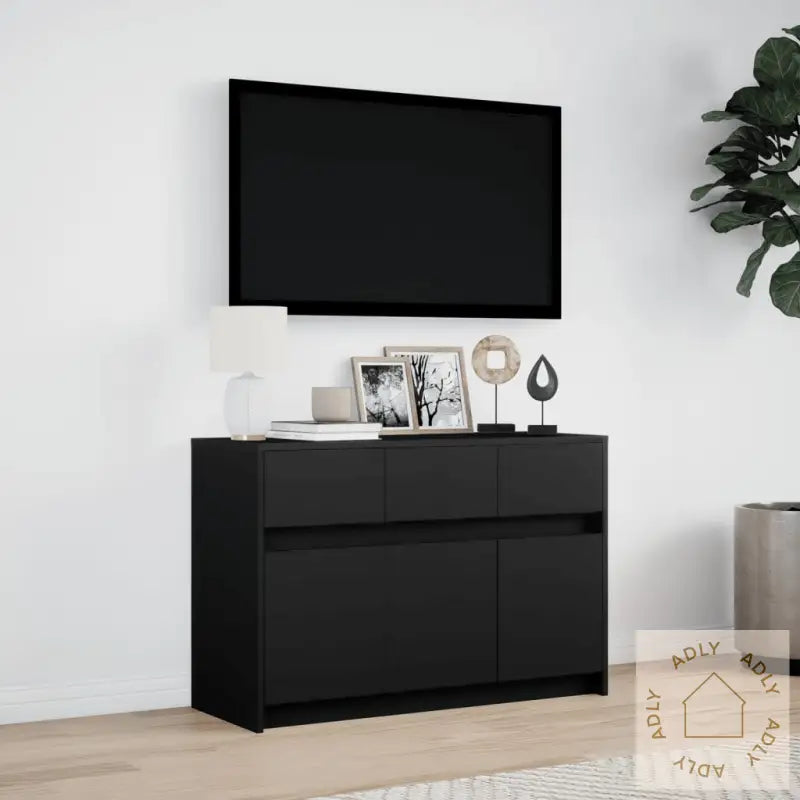 Tv-Benk Med Led Svart 91X34X61 Cm Konstruert Tre