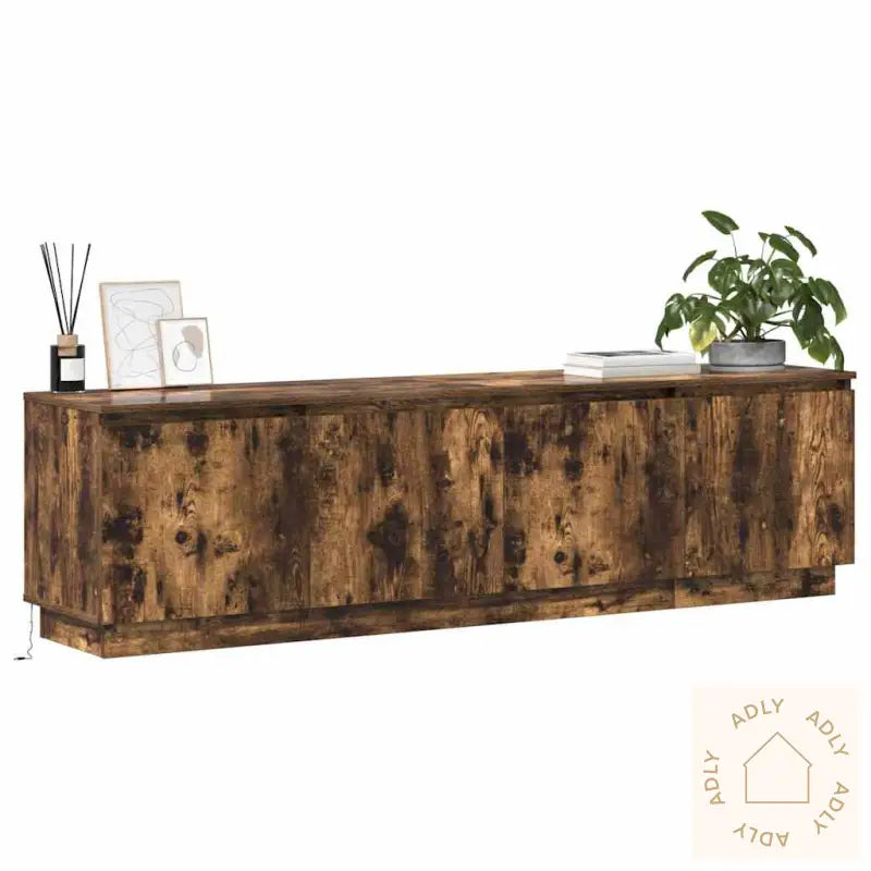 Tv-Skap Med Led Røkt Eik 180X38X49 Cm Konstruert Tre