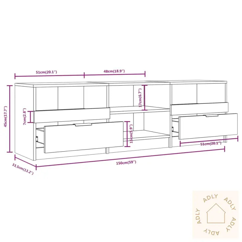 Tv-Benk Hvit 150X33,5X45 Cm Konstruert Tre