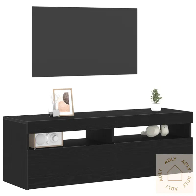 Tv-Benk Med Led Svart Eik 120X35X40 Cm Konstruert Tre