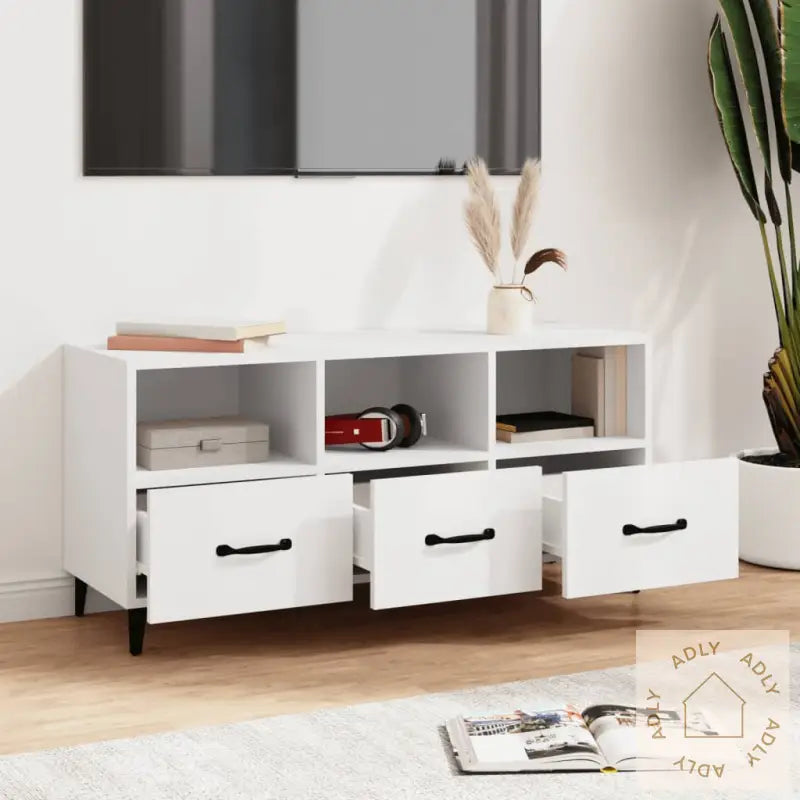 Tv-Benk Hvit 102X35X50 Cm Konstruert Tre