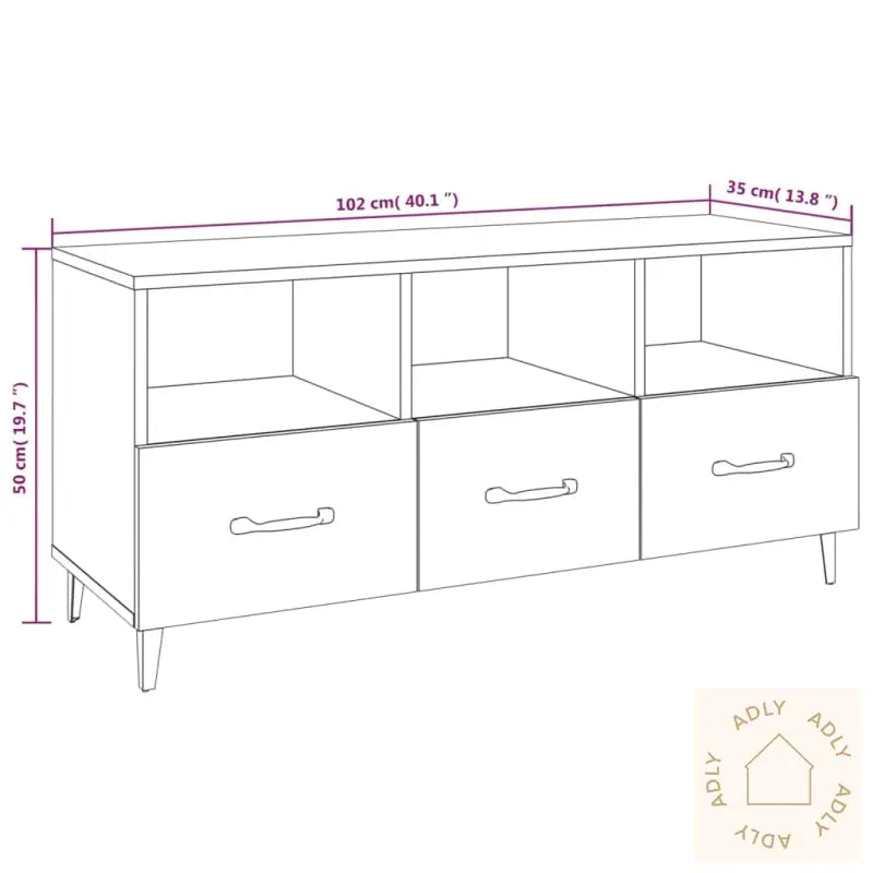 Tv-Benk Hvit 102X35X50 Cm Konstruert Tre