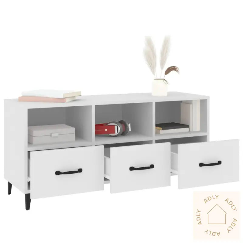Tv-Benk Hvit 102X35X50 Cm Konstruert Tre