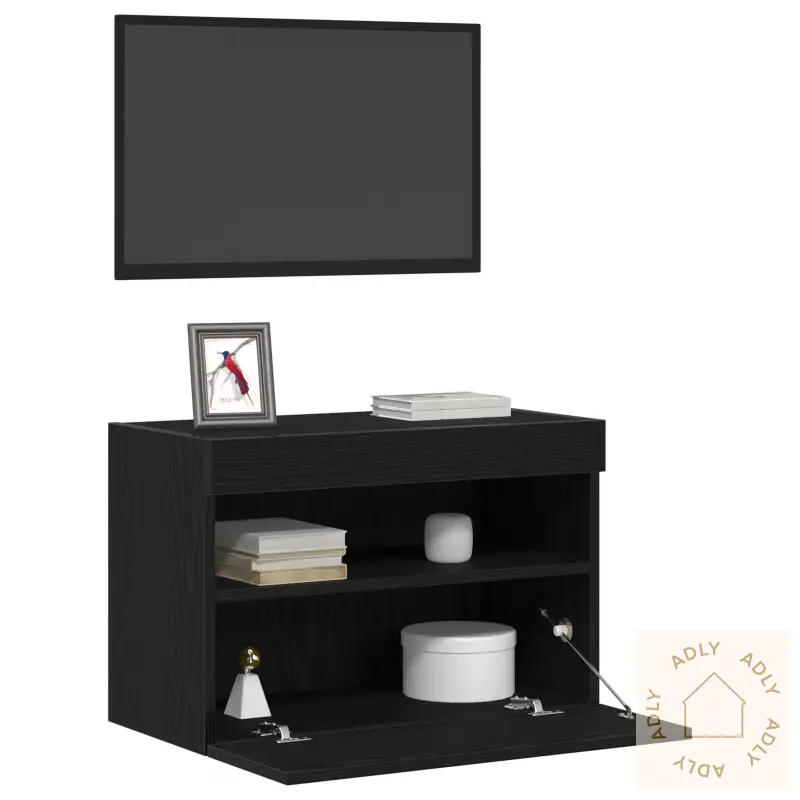Tv Veggskap Med Led-Lys Svart Eik 60X30X40 Cm