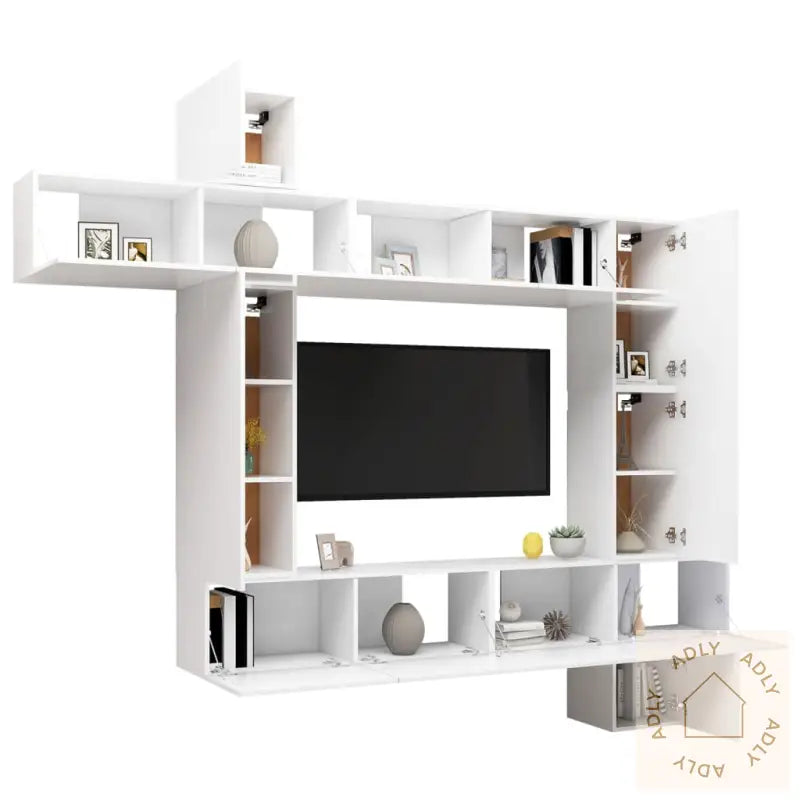 Tv-Benksett 9 Deler Hvit Konstruert Tre