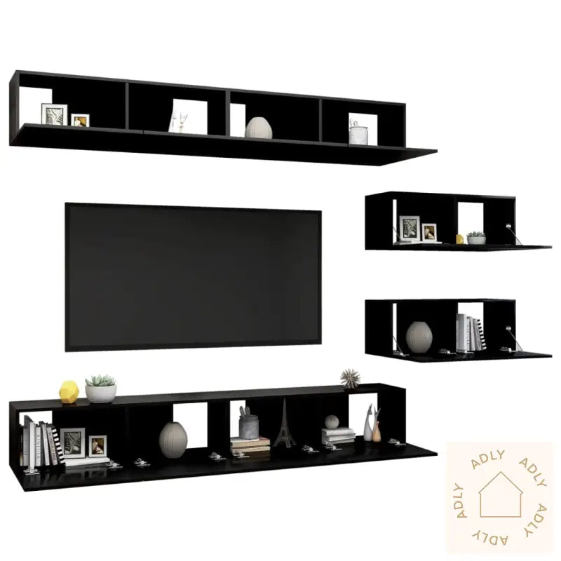 Tv-Benksett 6 Deler Svart Konstruert Tre