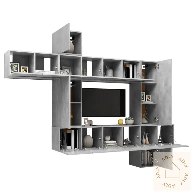 Tv-Benksett 10 Deler Betonggrå Konstruert Tre