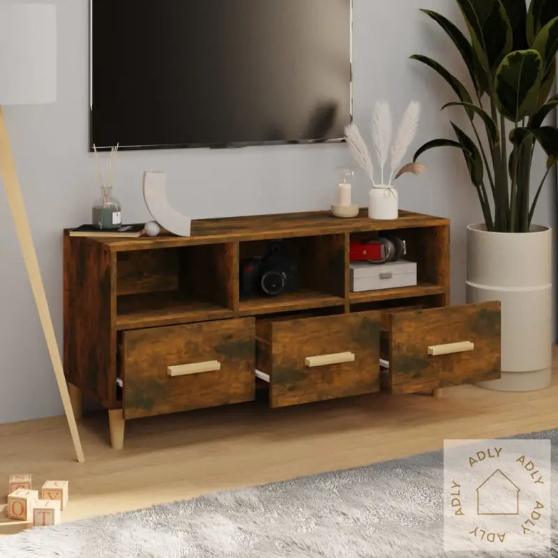 Tv-Benk Røkt Eik 102X36X50 Cm Konstruert Tre