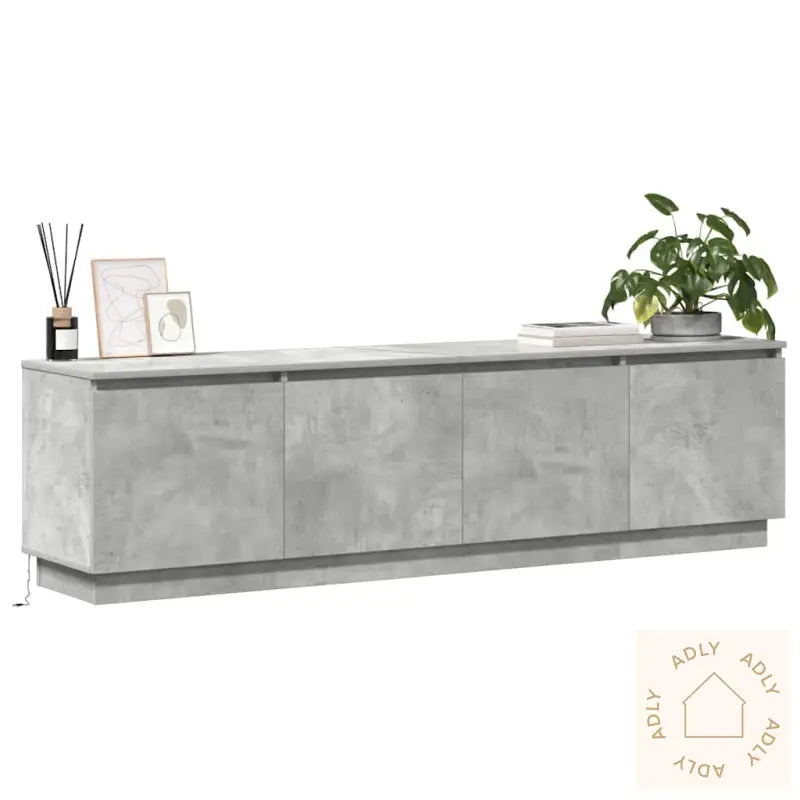 Tv-Skap Med Led Betonggrå 180X38X49 Cm Konstruert Tre