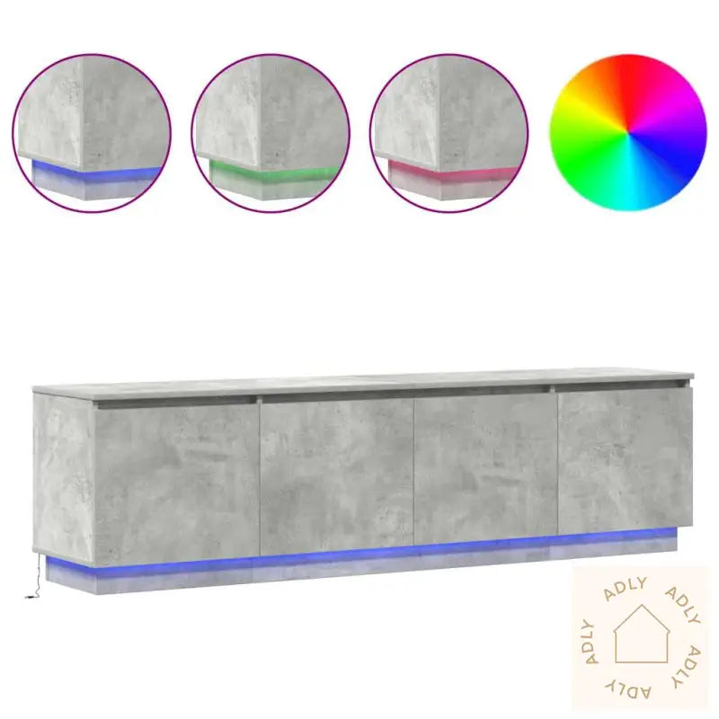 Tv-Skap Med Led Betonggrå 180X38X49 Cm Konstruert Tre