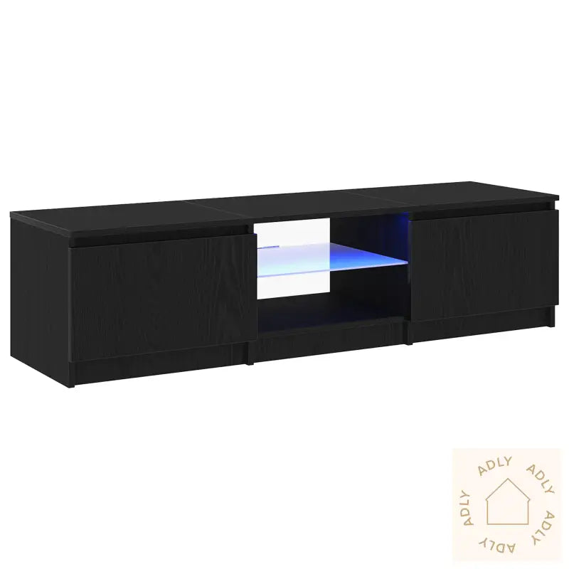 Tv-Benk Med Led-Lamper I Svart Eik - 140 X 40 X 35,5 Cm - Laget Av Konstruert Tre