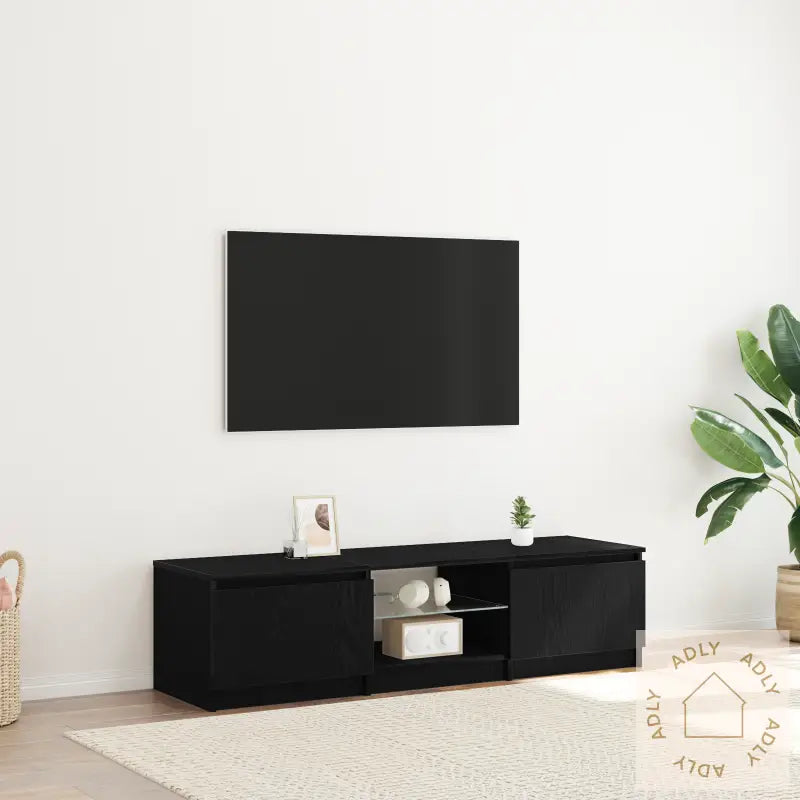Tv-Benk Med Led-Lamper I Svart Eik - 140 X 40 X 35,5 Cm - Laget Av Konstruert Tre