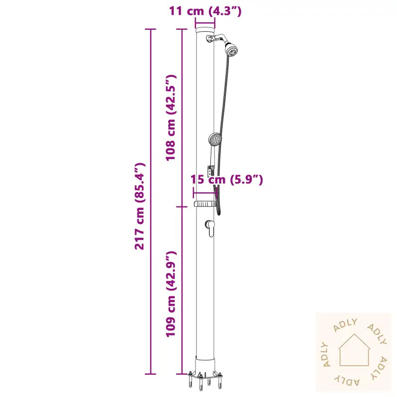 Utendørs Soldusj Med Håndholdt Dusjhode 217 Cm 20 L