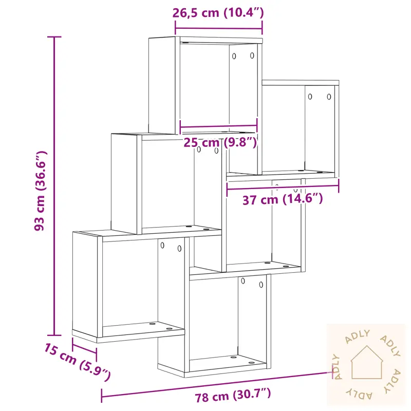 Veggskap I Svart Eik 78X15X92 Cm, Bygget I Tre