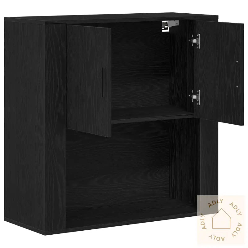 Vegghylle Svart Eik 80X33X80 Cm Konstruert Tre