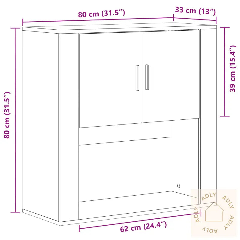 Vegghylle Svart Eik 80X33X80 Cm Konstruert Tre