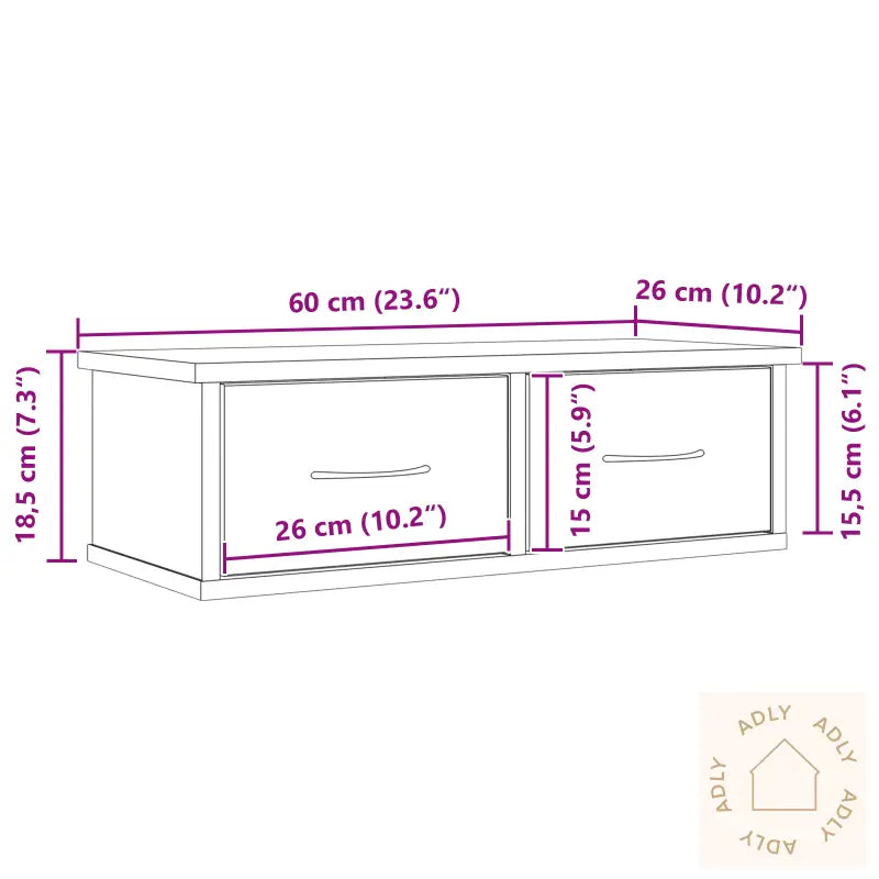 Vegghengt Skuffehylle Svart Eik 60X26X18,5Cm Konstruert Tre
