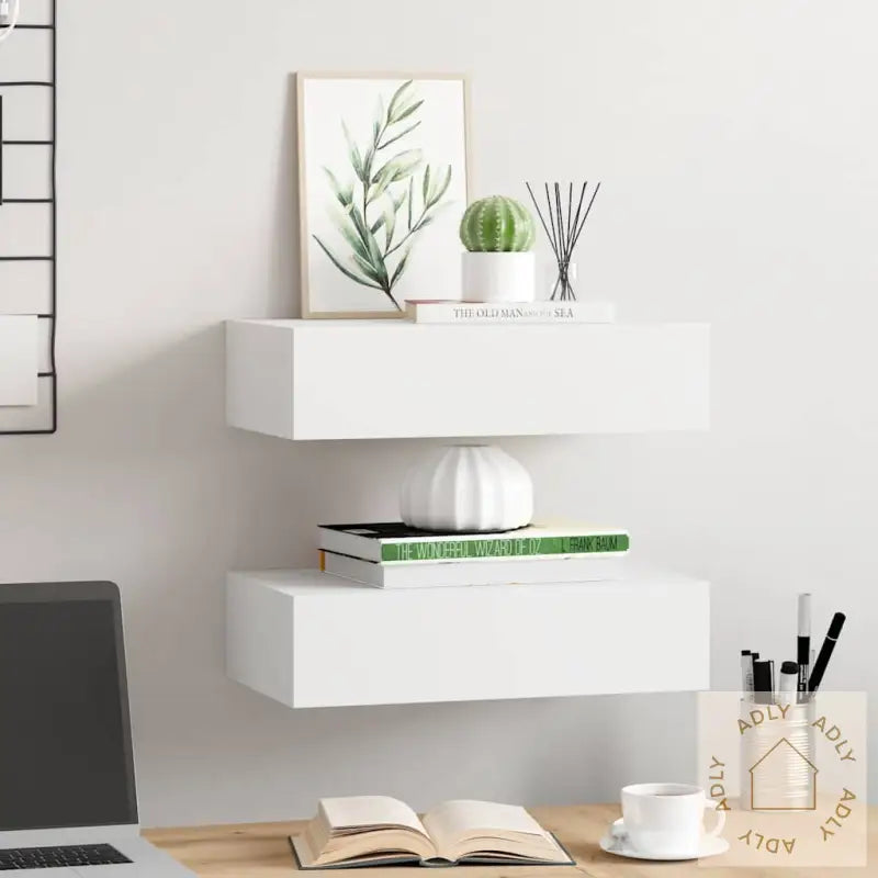 Veggmonterte Skuffehyller 2 Stk Hvit 40X23,5X10 Cm Mdf