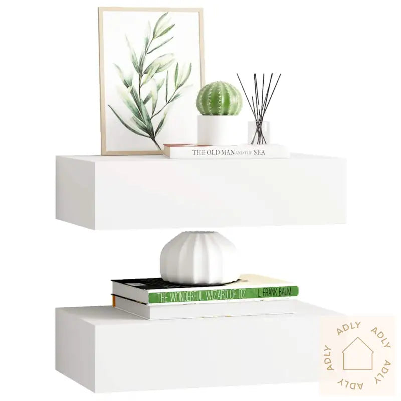Veggmonterte Skuffehyller 2 Stk Hvit 40X23,5X10 Cm Mdf